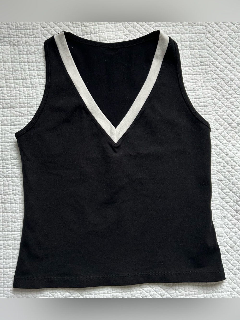 Bluefish Black White V-Neck Tank Top Size 1 Brazil Stretch Knit